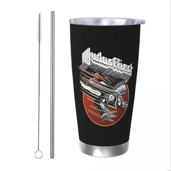 Стакан с соломинками Judas Priest, вакуумная термокружка Heavy Metal Rock, для офиса, дома, автомобиля, для бутылки, 20 унций