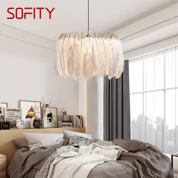 Подвесной светильник SOFITY Nordic, креативный современный Белый светодиодный Винтажный светильник из перьев, Светильники для дома, столовой, спальни