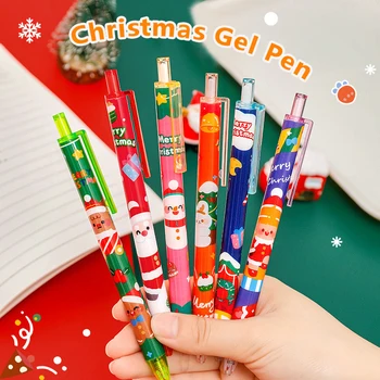Милые Рождественские гелевые ручки Санта-Клауса 0,5 мм с черными чернилами, выдвижная ручка для письма, ручки для подписи, школьные канцелярские принадлежности для детских подарков