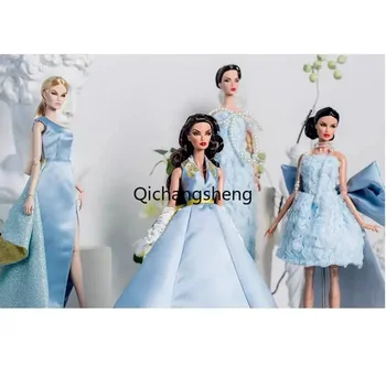 Благородно-синее 11,5-дюймовое кукольное платье для Барби, одежда, наряды, Черное Золотое свадебное платье ручной работы на заказ, игрушка 1/6