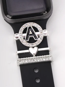 Ремешок для часов с серебряными буквами, декоративное кольцо для Apple Watch, силиконовый ремешок, декоративные украшения со стразами и аксессуары