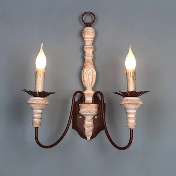 Американский ретро Французский настенный светильник с двуглавой головкой, прикроватная лампа для спальни, Гостиная, коридор, бра из массива дерева и железа