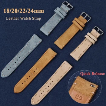 18 мм 20 мм 22 мм 24 мм Кожаный Ремешок для часов Seiko для Omega для Huawei Watch GT3/4 Спортивный Браслет для наручных Часов Ручной работы