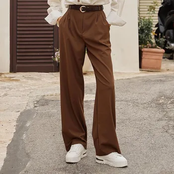 Женские брюки PASSIONNE с высокой талией, широкие брюки для костюма длиной до щиколоток, новинка винтажной моды 2023 года