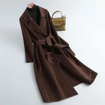 Элегантная шерстяная женская верхняя одежда, Шикарное пальто, Модное бархатное пальто, женская однотонная свободная куртка с отворотом длиной до колена, V4