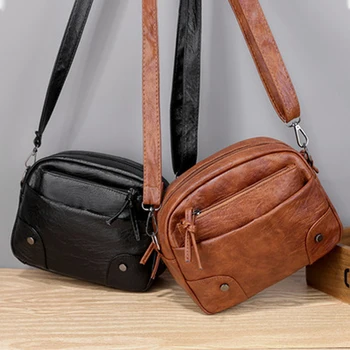 Винтажные простые женские сумки через плечо Маленькая сумочка через плечо Сумка для телефона из мягкой искусственной кожи Falp Messenger Bag