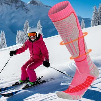 2 пары женских лыжных носков из толстого хлопка, спортивные Сноубордические велосипедные, лыжные, футбольные носки, впитывающие пот, высокоэластичные термокостюмы