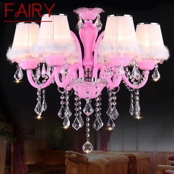Подвесной светильник из сказочного розового хрусталя для комнаты девочек, светильник-свеча, Детская комната, Гостиная, Ресторан, Люстра для спальни