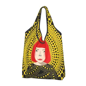 Эстетическая сумка-тоут с милым принтом Yayoi Kusama, портативная сумка для покупок через плечо, сумочка в горошек с тыквой