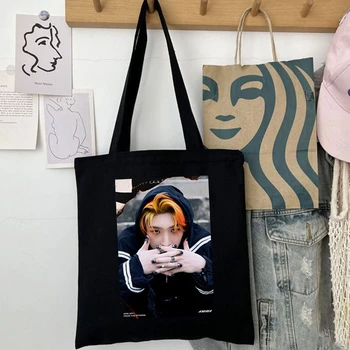 Модная холщовая сумка KPOP Ateez, сумка на плечо с принтом в виде плаката, студенческая сумка-тоут, женская сумка для покупок, подарок фанатам Хонджун Юнхо.