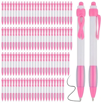 100шт Розовые ленточные ручки оптом, черные чернила Выдвижные шариковые ручки для канцелярских товаров, подарок для женщин и девочек, прочный