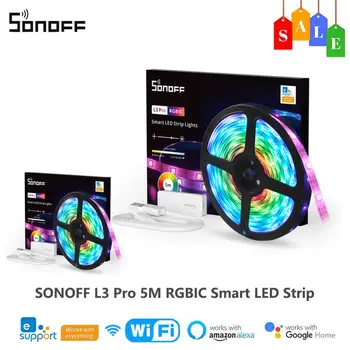 SONOFF L3 Pro 5M WiFi RGBIC Smart LED Strip Light Гибкий Беспроводной Пульт Дистанционного /Голосового Управления Лампой Через Alexa Google Home Smart Home