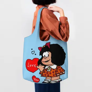 Сумки-тоут Mafalda Love You с кавайным принтом, сумки-шопперы из переработанного холста, сумки-шопперы с мультяшными комиксами Quino, сумки-Шопперы