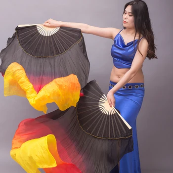 Для женщин 150 см 180 см Ручной работы градиентный веер из натурального шелка для тренировок танцовщиц и сценических выступлений Шелковый веер